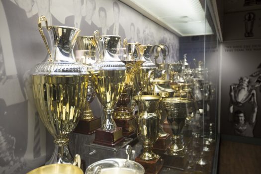 Trophies on display in the National Football Museum